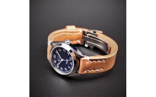 ＜腕時計 機械式＞Ventuno st 復刻版×SOMES三つ折れバックル（文字盤ネイビー）【バンド】レザー（グリーン）【腕時計 時計 ブランド SPQR スポール メンズ レディース 男女兼用 ギフト プレゼント 贈り物 ネイビー レザー バンド6色】