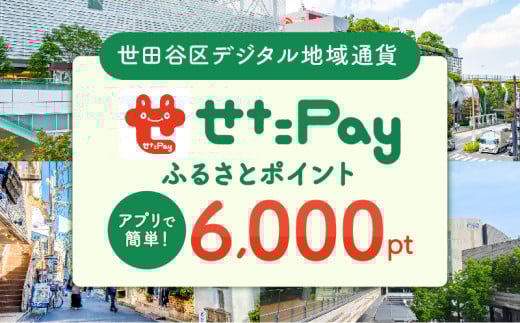 世田谷区 地域限定通貨「せたがやPay」 ふるさとポイント6,000pt（1pt＝1円）6,000円分 せたぺい デジタル地域通貨 電子決済 キャッシュレス 飲食 宿泊 体験 電子通貨 東京都 世田谷