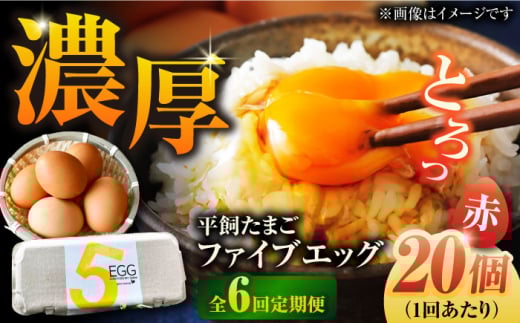 【全6回定期便】【ギフトBOX】平飼たまご ファイブエッグ M～Lサイズ 20個入 / 5EGG 卵 赤玉子 五島市 / 五島列島大石養鶏場 [PFQ027] 玉子 タマゴ 鶏卵 希少 五島列島