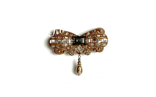 クラシカルなリボンブローチ(茶ーブラウン)希少なスワロフスキー®クリスタルを使用したRose Taraオリジナルデザインブローチ