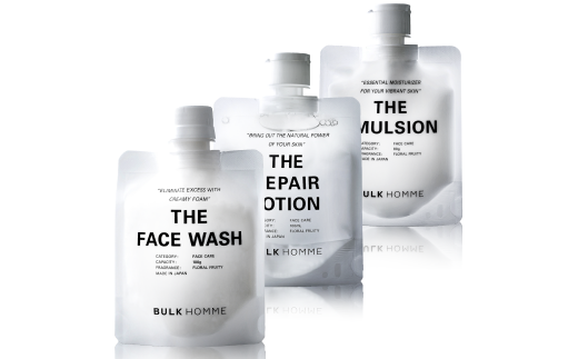 033-003 【BULK HOMME バルクオム】FACE CARE 3STEP セット(THE FACE WASH、THEREPAIR LOTION、THE EMULSION)フェイスケア 洗顔料 薬⽤化粧⽔ 乳液 BULK HOMME