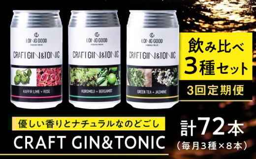 【3回定期便】LONG GOOD クラフト・ジントニック3種セット 各種8本 計24本 カフィアライム＋ローズ 黒文字＋ベルガモット グリーンティ＋ジャスミン 天然ボタニカル 岐阜市/ビストロノミー [ANCG012]