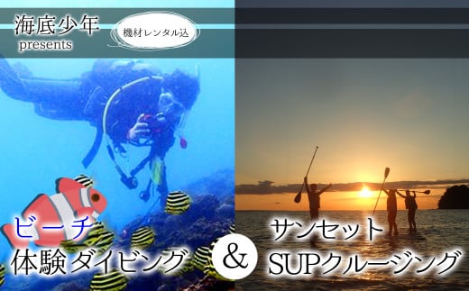 ビーチ体験ダイビング＋サンセットSUPクルージング（１名様分） 海底少年 体験 ダイビング ビーチ SUP サンセットクルージング  (1名様分/器材レンタル込) 海底少年 ダイビング アクティビティ マリンアクティビティ 四国 徳島 徳島県 海陽 海陽町