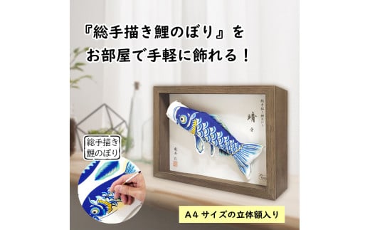 総手描き鯉のぼり「晴々」25cm立体額入り鯉のぼり　室内こいのぼり No.255