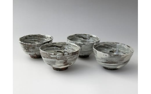 【唐津焼】中川自然坊窯 刷毛目唐津 ご飯茶碗(小) 4客