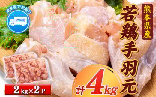 熊本県産 若鶏手羽元 約4kg 2kg×2P 《30日以内に出荷予定(土日祝除く)》 熊本県 葦北郡 津奈木町