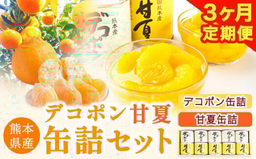 [3ヶ月定期便]デコポン・甘夏缶詰セット計10缶入り 熊本県 葦北郡 津奈木町 あしきた農業協同組合 JAあしきた[お申込み月の翌月より出荷開始]柑橘 デコポン 甘夏 あまなつ フルーツ 果物 缶詰 セット 送料無料 合計30個お届け