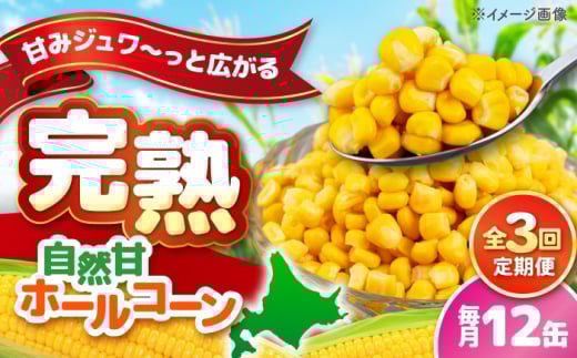 【全3回定期便】【北海道産】 自然甘ホールコーン 12缶（C7号缶）《喜茂別町》【きもべつ観光協会】 コーン コーン缶 とうもろこし トウモロコシ 北海道 常温 常温配送 [AJAG028] 27000 27000円