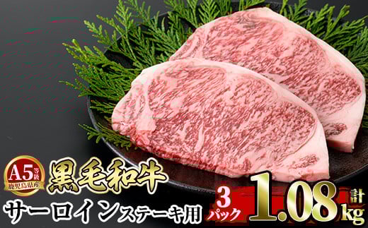 a853-C ≪A5等級≫鹿児島県産黒毛和牛サーロイン2枚入り(3P計1.08kg) ギフト箱入り【水迫畜産】姶良市 国産 牛肉 ステーキ ステーキ肉 和牛
