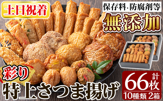 a282-02 <土日祝着分>特上さつま揚げ彩り合計66枚(10種33枚)×2箱【薩摩のまごころ】姶良市 さつまあげ 薩摩揚げ 惣菜 おかず ギフト 贈答用