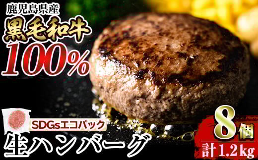 a841 鹿児島県産黒毛和牛100%生ハンバーグ(150g×8個)[水迫畜産]姶良市 国産 鹿児島県産 肉 牛肉 和牛 牛 総菜 冷凍ハンバーグ ハンバーグ おかず 焼くだけ 簡単 冷凍 個包装 小分け 一人暮らし 牛100%