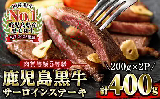 鹿児島黒牛 サーロイン ステーキ 400g（200g×2P）5等級 内閣総理大臣賞受賞！日本一 の 鹿児島黒牛 冷凍 小分け 国産 鹿児島県産 BBQ ステーキ【K-105】【B-223H】