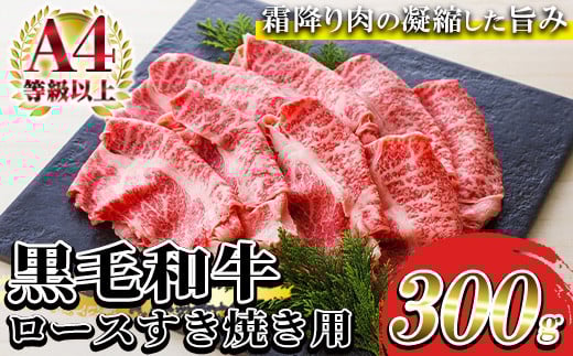 鹿児島県産 黒毛和牛 特撰 ロース スライス肉 300g（2～3人前）A4等級以上！すき焼き用 牛肉 冷凍 国産 鹿児島県産 黒毛和牛 すき焼き用 ロース肉 薄切り 【A-1154H】
