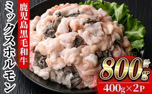 鹿児島県産 黒毛和牛 ミックスホルモン 計800g(400g×2P) 冷凍 国産 鹿児島県産 黒毛和牛 モツ もつ鍋 焼肉 に オススメ ホルモンミックス お取り寄せ 冷凍 生冷凍 ホルモンミックス 【A-1989H】