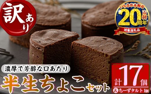 【家計応援】【訳あり!簡易包装】ご自宅用!濃厚で芳醇!ふんわりかるーい♪半生ちょこ 17個  +とろとろちーずタルト 1個 計18個 冷凍 個包装 スイーツ チョコレートケーキ【CP-016H】