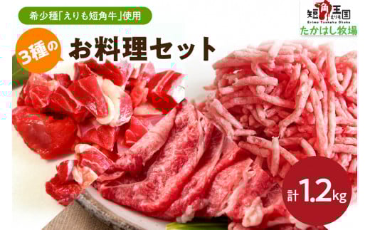 【えりも短角牛】3種のお料理セット【er007-022】（牛肉 牛 肉 ビーフ すね すね肉 角切り 角切り肉 角切 煮込み用 ひき肉 挽肉 スライス 牛スライス 牛ひき肉 牛挽肉 薄切り うす切り 炒め物 煮込み 煮込 お取り寄せ 冷凍 冷凍便 国産 北海道産 北海道 えりも町 赤身肉 ヘルシー 放牧 自家産牧草 スローフード 味の箱舟 アニマルウェルフェア）