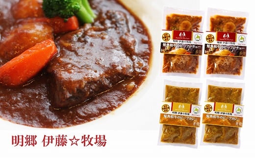 A-13007【12/17まで年内配送】 【北海道根室産】短角和牛ビーフシチュー2P、カレー2Pセット