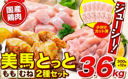 美馬とっと むね肉 もも肉 セット 約3.6kg 約300g×12パック[30日以内に出荷予定(土日祝除く)]徳島県 美馬市 肉 鶏 鶏肉 送料無料 冷凍 胸肉 モモ肉 むね もも 小分け まるほ食品 st-p