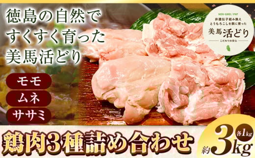 鶏肉 3kg 3種詰合せ(モモ、ムネ、ササミ) [30日以内に出荷予定(土日祝除く)]株式会社かねひ活鳥 徳島県 美馬市 肉 鶏 鶏肉 モモ ムネ ササミ 送料無料 st-p