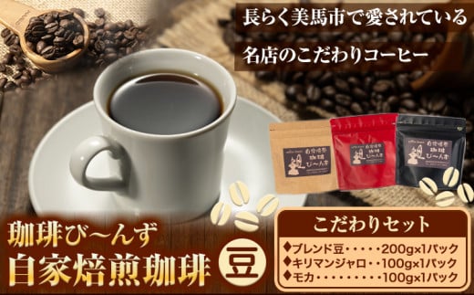 自家焙煎 珈琲豆 コーヒー こだわりセット 計3袋 《30日以内に出荷予定(土日祝除く)》珈琲び~んず 送料無料 焙煎 ブレンド豆 モカ キリマンジャロ コーヒー豆 徳島県 美馬市