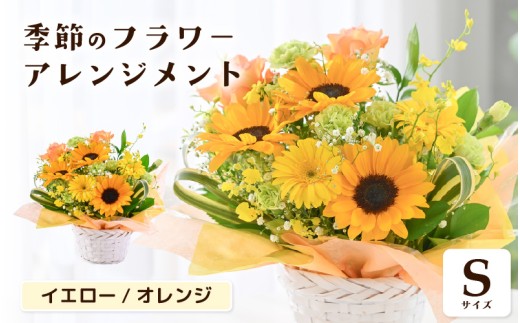 選べるカラー 季節のフラワーアレンジメント S (イエロー・オレンジ) 【お花 フラワー アレジメント 花束 ギフト 生花 プレゼント 花束 花 記念日 お祝い】 [A-20701_02]