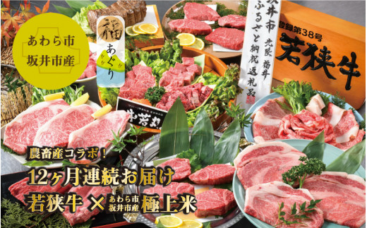 【定期便　12回コース】米どころ坂井市・あわら市 つくり手の顔がみえる【米（コシヒカリ、あきさかり、ミルキークィーン、ハナエチゼン）× 若狭牛】おもてなし定期便 [U-9701]