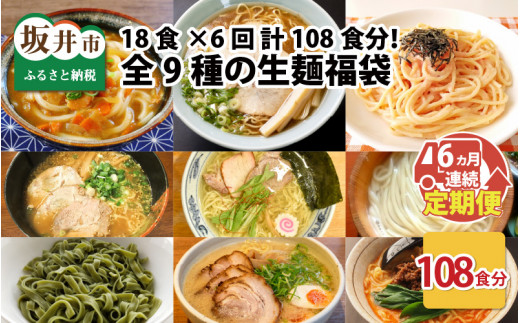 【6ヶ月連続お届け】麺好き必見！生麺福袋 （ラーメン・うどん・パスタ）18食 × 6ヶ月 計108食 [F-3201]