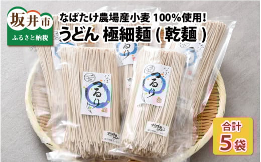 美味しさにつるり！！なばたけ農場産小麦100％ うどん（乾麺）極細麺 250g × 5袋 [A-13602]