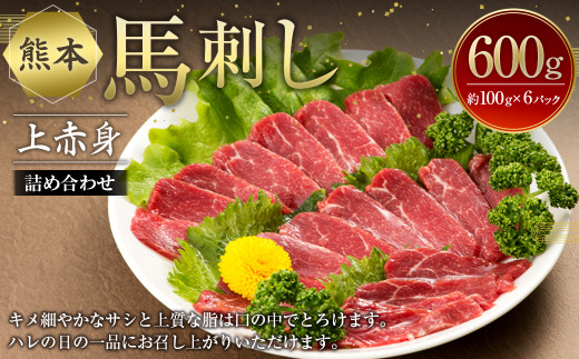 熊本 馬刺し 上赤身 詰め合わせ 約600g (約100g×6パック) 醤油付き 赤身 馬肉 馬刺 真空パック 小分け