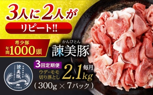 【3回定期便】豚肉切り落とし2.1kg!諫早平野の米で育てた諫美豚 / 諫美豚 豚肉 切り落とし 肉 豚 お肉 国産 人気 スライス / 諫早市 / 株式会社土井農場 [AHAD013]