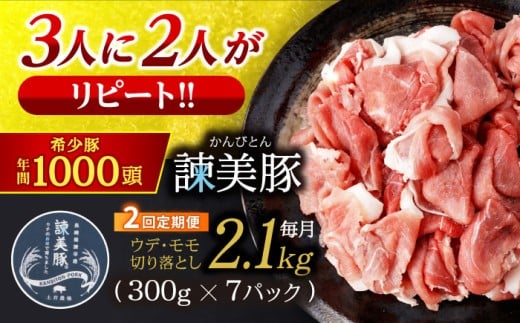 【2回定期便】＜米で育てた＞諫美豚 切り落とし 2.1kg / 豚肉 ぶたにく 切り落とし 肉 豚 ぶた お肉 スライス パック 小分け / 諫早市 / 株式会社土井農場 [AHAD012]