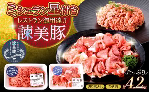 諫美豚切り落としひき肉セット計4.2kg / 豚 豚肉 切り落とし ひき肉 小分け / 諫早市 / 株式会社土井農場 [AHAD059]