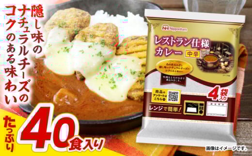 [小分け][内袋のままレンジ調理可]日本ハム レストラン仕様カレー 中辛 計40食(4袋×10P)/ カレー かれー レトルト 牛肉 小分け / 諫早市 / 日本ハムマーケティング株式会社 [AHAL003]