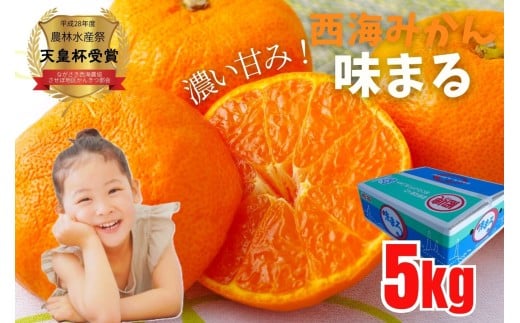 C328 西海みかん｢味まる｣ 5㎏ / 糖度12度以上 佐世保 長崎  温州みかん ミカン 旬 甘い 家庭用 自宅用 送料無料 長崎県産 常温 ブランドみかん JA 農協
