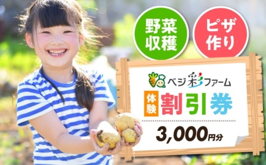 【年内発送】ベジ彩ファーム　割引チケット 3,000円分 体験 国内 野菜収穫 ピザづくり 親子体験 大阪府高槻市/ベジ彩ファーム [AOEJ001]