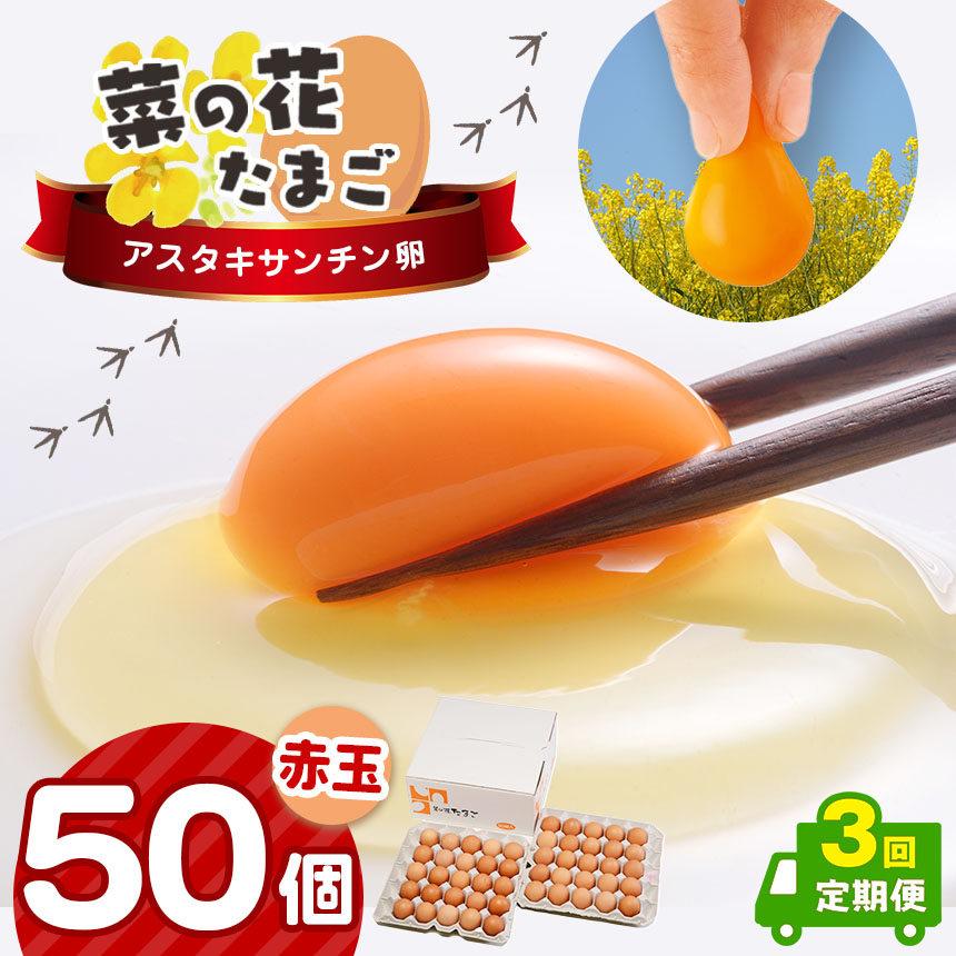 《全3回定期便》君津市産 菜の花エッグ アスタキサンチン卵赤玉50個入り 菜の花たまご | 早く届く すぐ すぐ発送 たまご 卵 タマゴ 玉子 定期便 赤 卵かけご飯 お菓子作り 新鮮 オススメ 千葉県 君津市 きみつ
