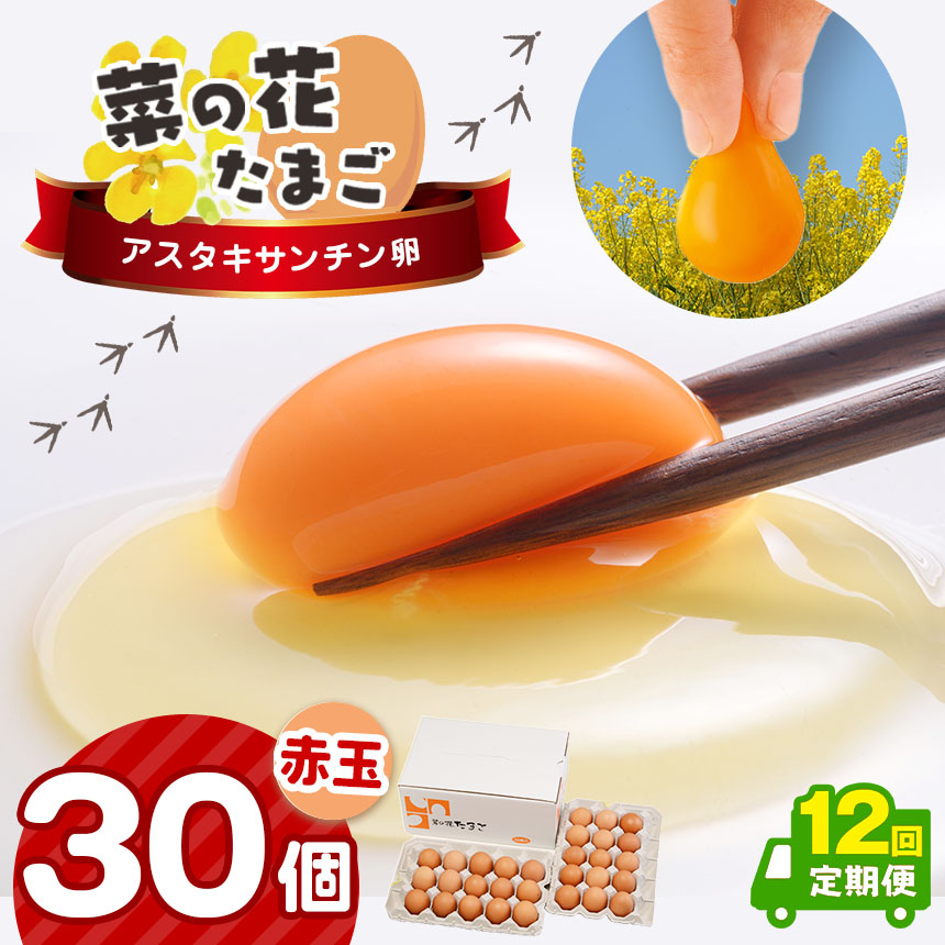 [全12回定期便]君津市産 菜の花エッグ アスタキサンチン卵 赤玉 30個入り 菜の花たまご | 早く届く すぐ すぐ発送 たまご 卵 タマゴ 玉子 定期便 赤 卵かけご飯 お菓子作り 新鮮 オススメ 千葉県 君津市 きみつ