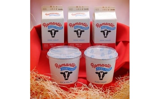 ミルウェイ乳製品特製プレーンヨーグルト2本とのむヨーグルト(紙パック)3本のセットNO.7