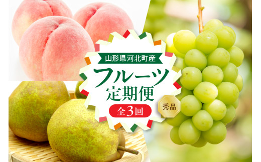 [令和7年産]河北町の夏と秋を満喫!お取り寄せフルーツ定期便3回(白桃・シャインマスカット・ラフランス) [山形eLab] ka074-030