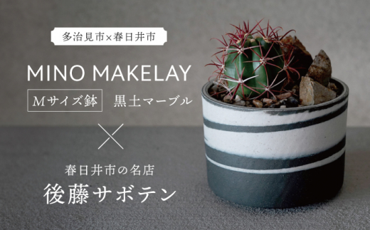 多治見市×春日井市コラボ【美濃焼】 MINO MAKELAY Mサイズ 鉢 黒土マーブル × 【日本有数のサボテンの生産地】 春日井市の名店 後藤サボテン 【井澤コーポレーション】 [TBP165]