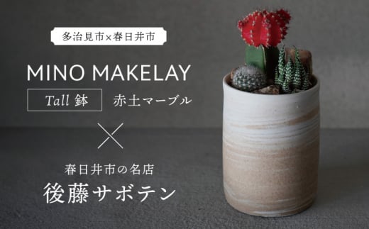 多治見市×春日井市コラボ【美濃焼】 MINO MAKELAY Tall 鉢 赤土マーブル × 【日本有数のサボテンの生産地】 春日井市の名店 後藤サボテン 【井澤コーポレーション】 [TBP168]