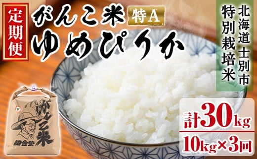 【E7036】＜令和7年産 先行予約！＞《定期便・全3回》田舎塾特別栽培米「がんこ米ゆめぴりか」(10kg×3回・計30kg) 【2025年10月中旬以降順次発送】 米 お米 白米 北海道産 北海道米 ゆめぴりか 特A 一等級 ごはん おこめ コメ 単一原料米 定期便 【田舎塾】