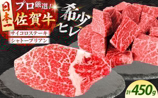 【2度の農林水産大臣賞】佐賀牛 ヒレ 2種 食べ比べ B（ シャトーブリアン ・ ヒレサイコロ ）計450g　【田中畜産牛肉店】 [HBH158]