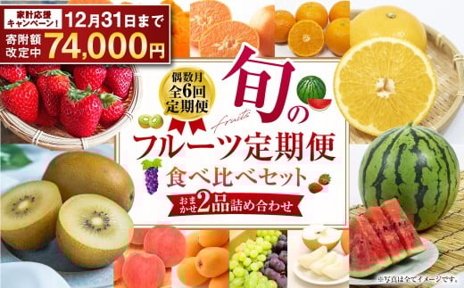 【期間限定！～12月31日まで】年6回定期便（偶数月配送） 旬のフルーツ定期便 食べ比べセット 季節により厳選した果物を2品目詰め合わせ 果物 くだもの
