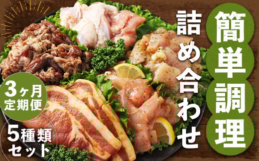 【全3回定期便】簡単調理 5種類 詰合せセット ／ 惣菜 おかず お肉 鶏肉 鶏 豚肉 豚 牛肉 牛 鶏コロちゃん（レモン・バジル） 漬け込み鶏もも 豚味噌漬け 国産牛 プルコギ 冷凍 長崎県 長崎市