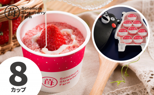 74-34 園村苺園 完熟冷凍いちご!「さら苺」8カップ練乳付き in くまモンの箱入り