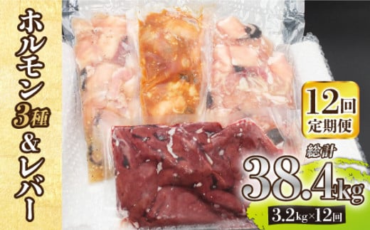 【全12回定期便】【長崎和牛】ミックスホルモン3種 & レバー1種 毎月3.2kg（200g×16袋） 長与町/長崎なかみ屋本舗 [EAD076] 国産 和牛 ホルモン レバー ホルモンミックス 牛