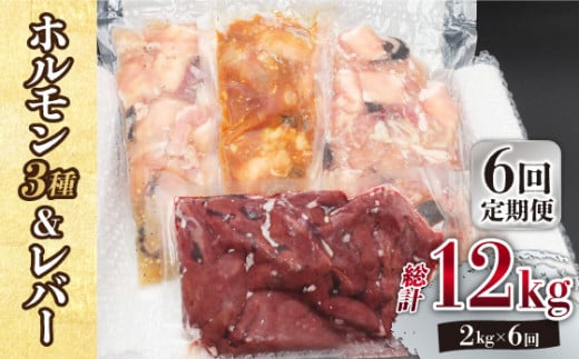 【全6回定期便】【長崎和牛】ミックスホルモン3種 & レバー1種 毎月2kg（200g×10袋） 長与町/長崎なかみ屋本舗 [EAD072] 国産 和牛 ホルモン レバー ホルモンミックス 牛