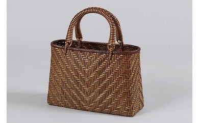 【茨城県郷土工芸品指定品】籐網代編みバッグ 中 茶色  工芸品 バッグ