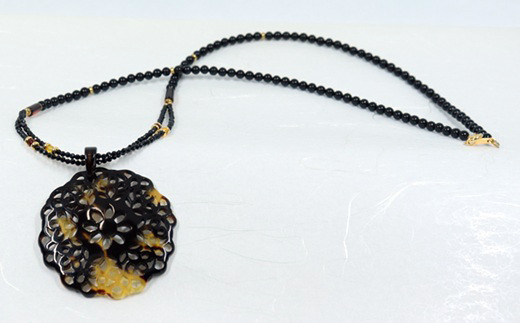 LHI-1.【奈良べっ甲】正倉院柄複合六弁花ペンダント